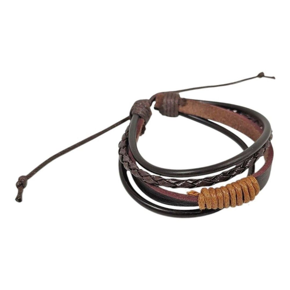 Faux Leather Slider Bracelet 4 Strands Dark Brown Cowboy Cowgirl 6.5" - 9.5" NWT